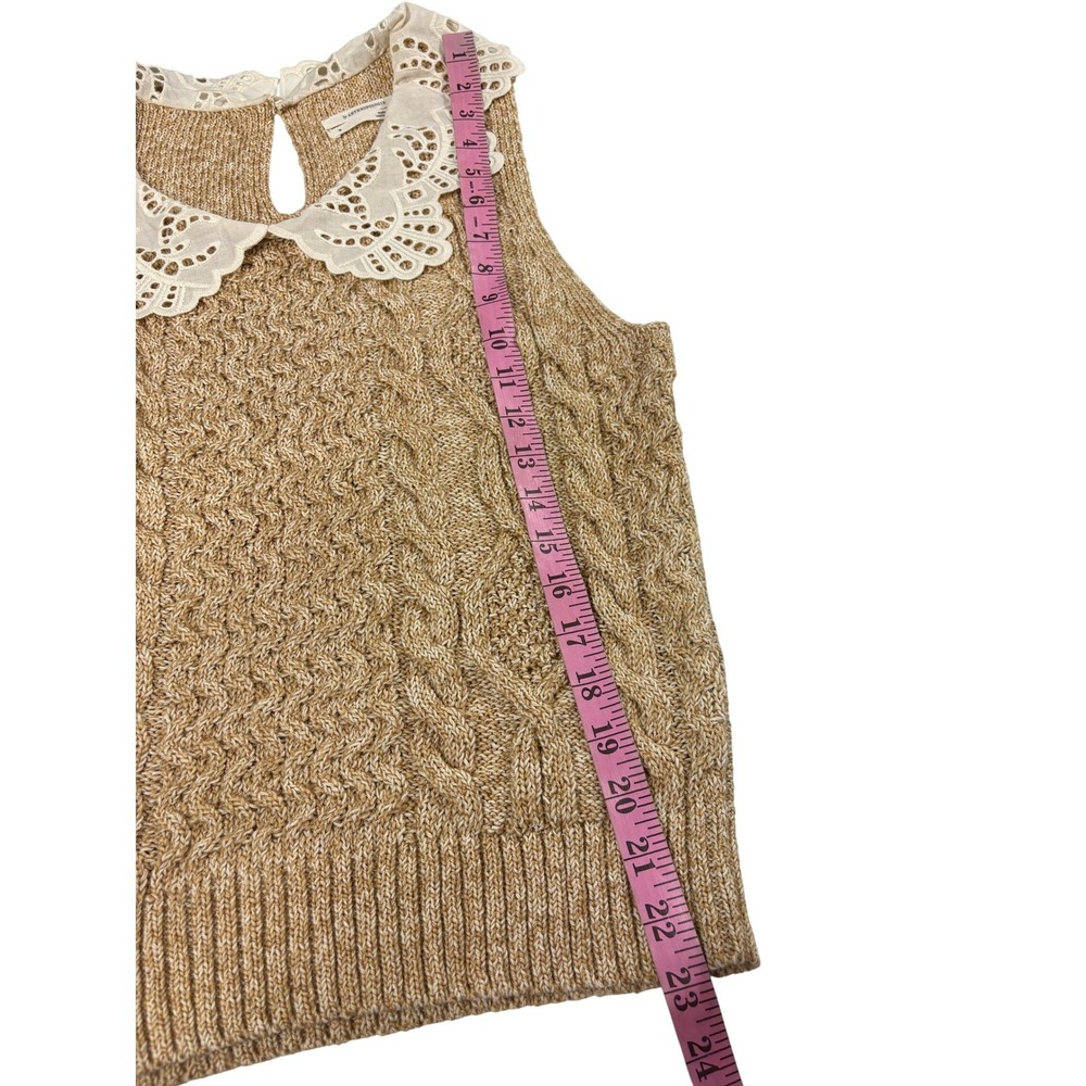 Anthropologie Lace Collar Sweater Tank Top Yellow Marled Cable Knit Size M - Picture 5 of 9